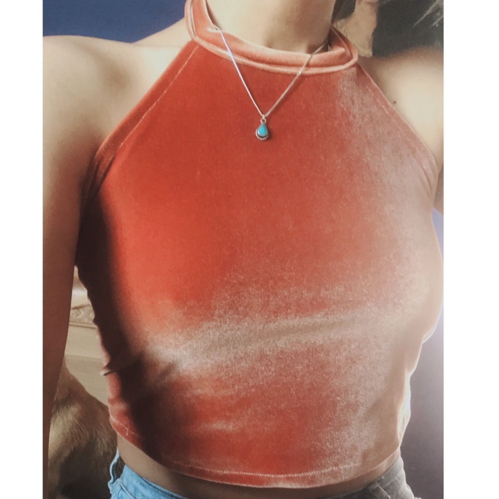 Burnt Orange Velvet Halter Top